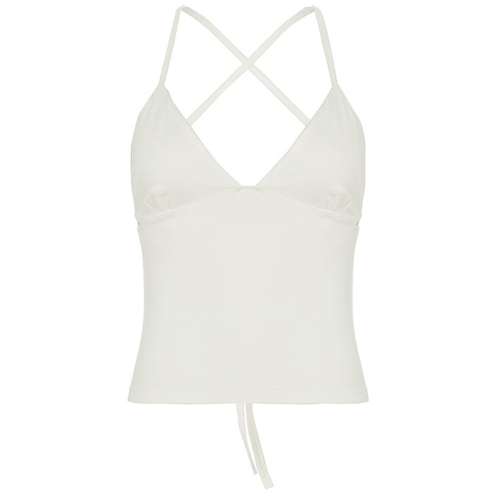 Solid Color And V-neck Hollow Out Strap Short Exercise Skirt Suit