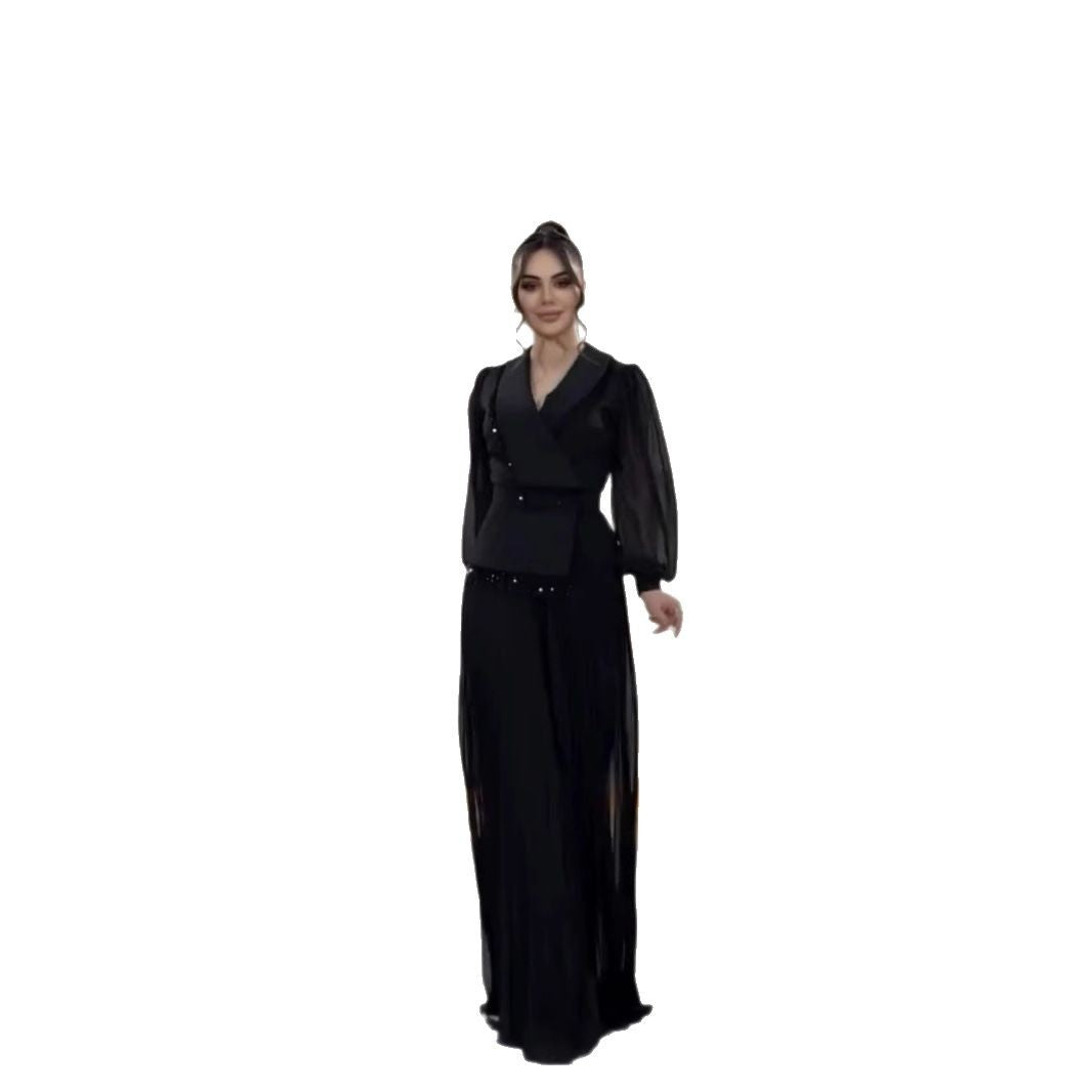 Mesh Tassel Pleated Suit Dress Suit Women