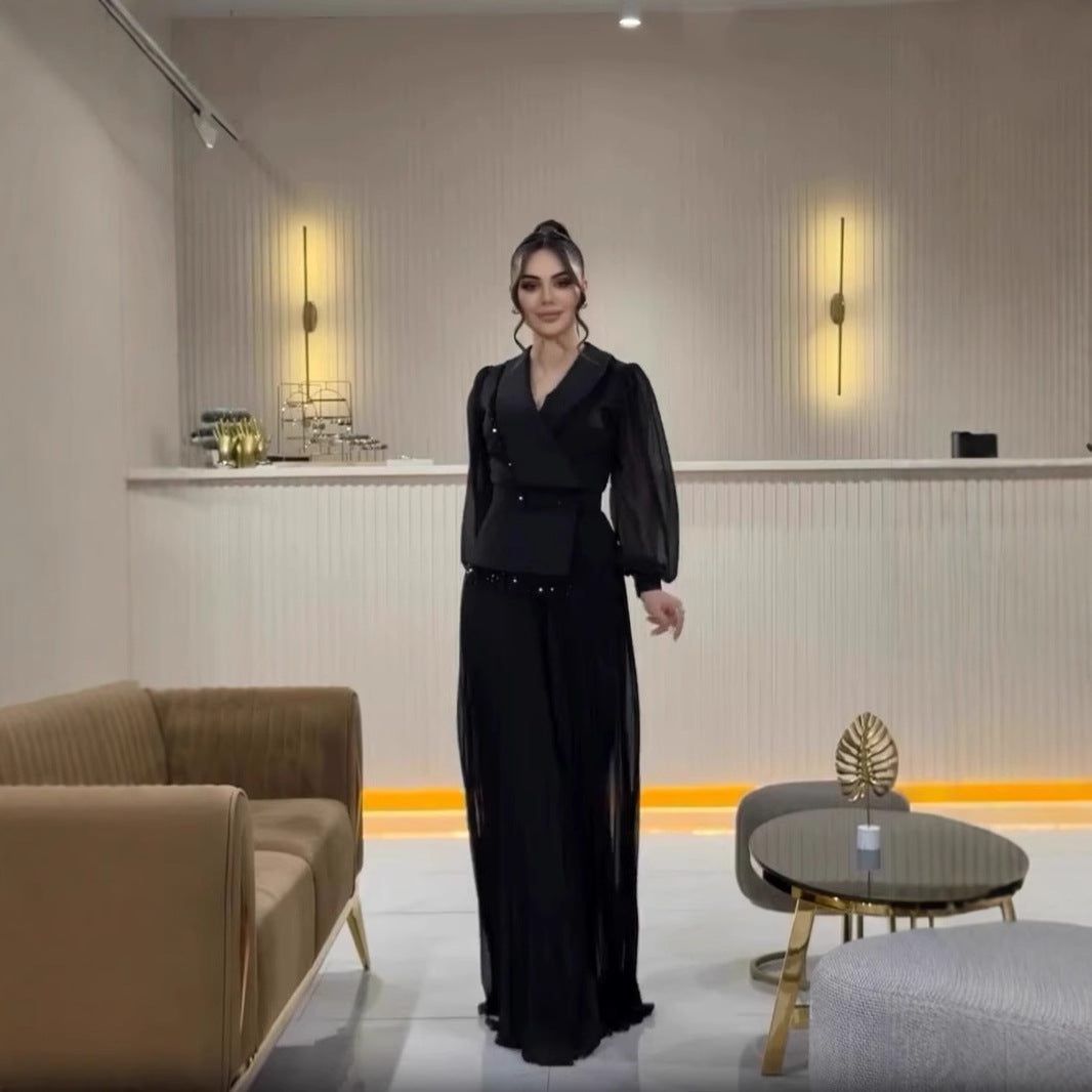 Mesh Tassel Pleated Suit Dress Suit Women