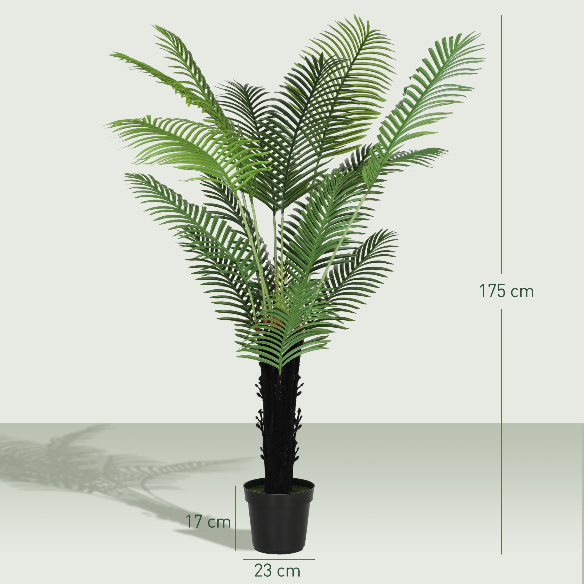 175cm Artificial Areca Palm Tree With 16 PE Leaves, Decorative Artificial Plant With Plastic Pot And Flocked Soil, Fake Plant For Home Office Decor, Green