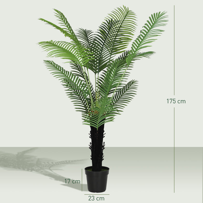 175cm Artificial Areca Palm Tree With 16 PE Leaves, Decorative Artificial Plant With Plastic Pot And Flocked Soil, Fake Plant For Home Office Decor, Green