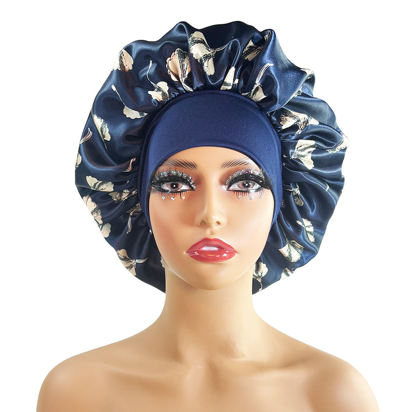 Wide-brimmed Satin Nightcap Printed Round Cap Cross-border New Arrival Printed Home Hat Soft Shower Cap Plus-sized