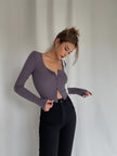 Homemade Super Revealing Figure With Collarbone Exposed Long Sleeved High Waisted Short Top That Spicy Girls Love To Wear