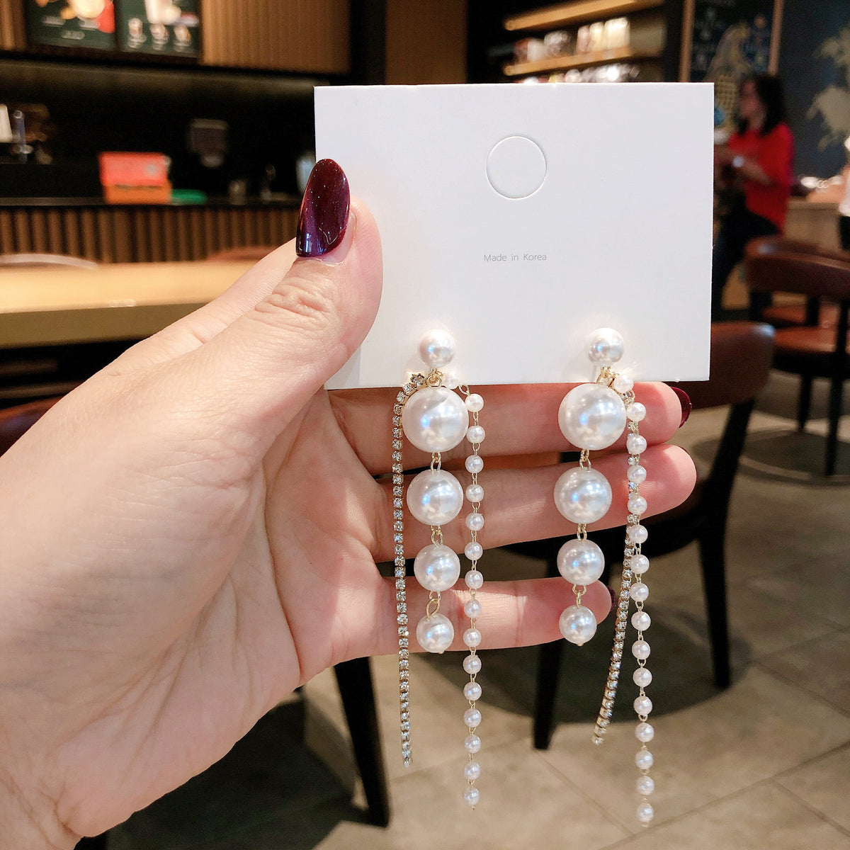 Women's Fashion Personality Simple Pearl Tassel Earrings