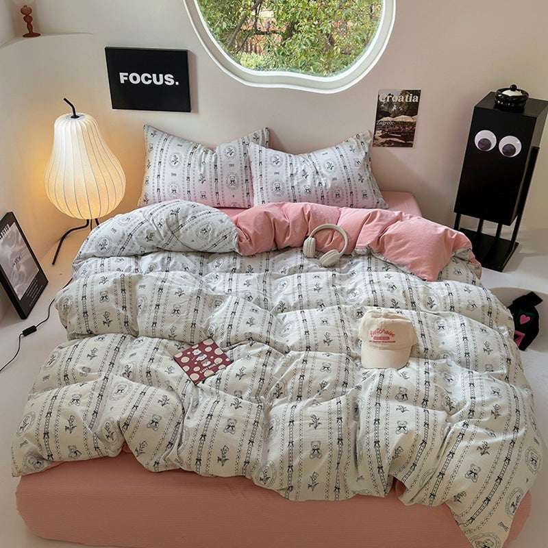 Washed Cotton Printed Four-piece Bedding Set