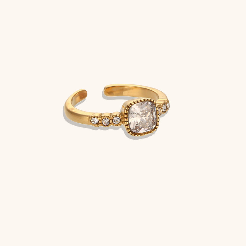 Rounded Square Open-end Zircon Ring Niche