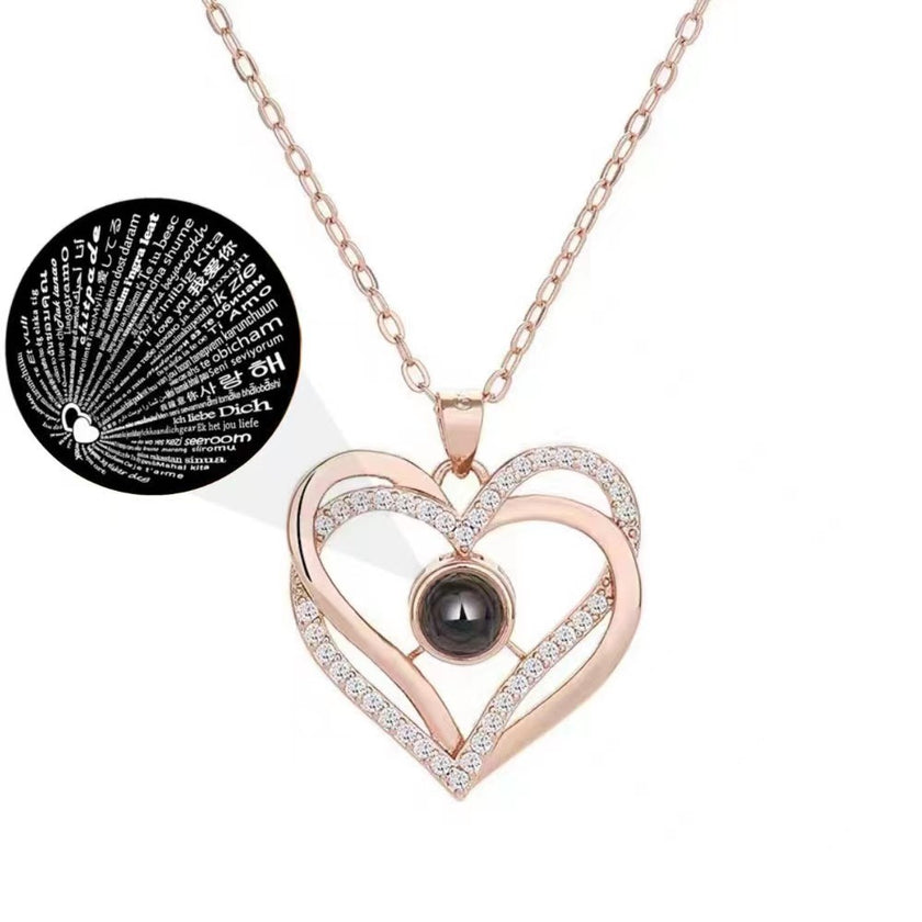 Creative Double Layered Love Set Diamond Projection Necklace