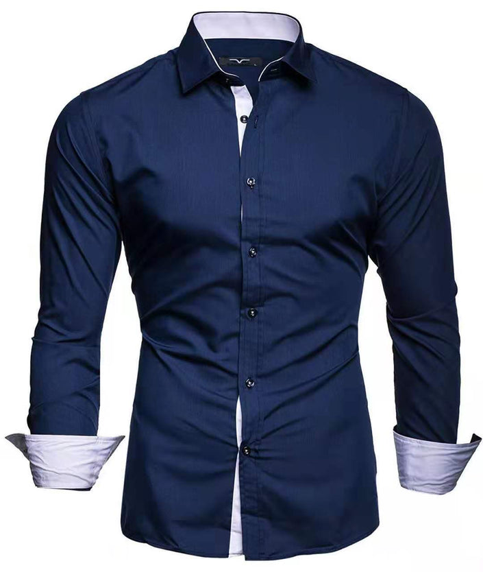 Casual Contrast Colored Tiansi Long Sleeved Men's Casual Shirt