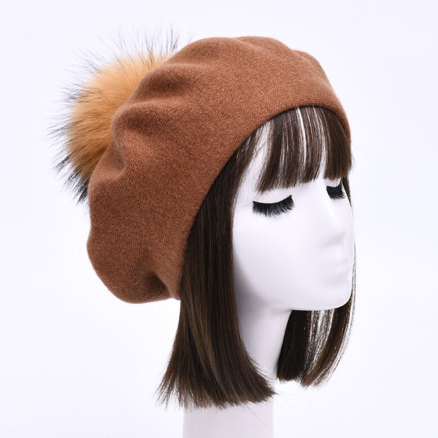 Autumn Winter Berets Hat Women Casual Knitted Wool Beret Wit