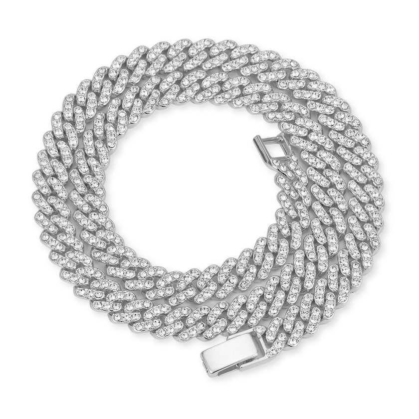 9mm Cuban Link Chain Alloy Single Row Drill Men's Necklace