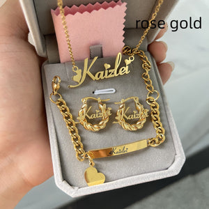 Children's Set Personalized Letter Necklace Name Bracelet Mini Earrings