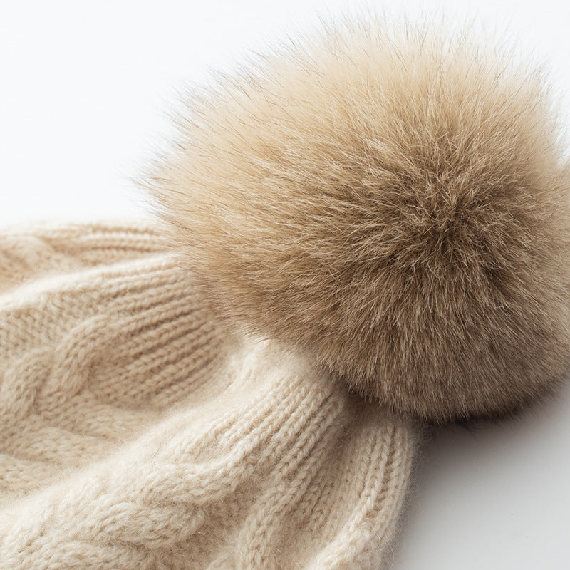 New Cashmere Ear Protection Twisted Thickened Solid Color Wool Knitted Hat