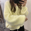 Western Style Lantern Sleeve Mink Wool Knit Sweater Women
