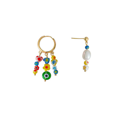 Women's Fashionable Asymmetric Design Glass Floral Colored Glaze Ear Clip