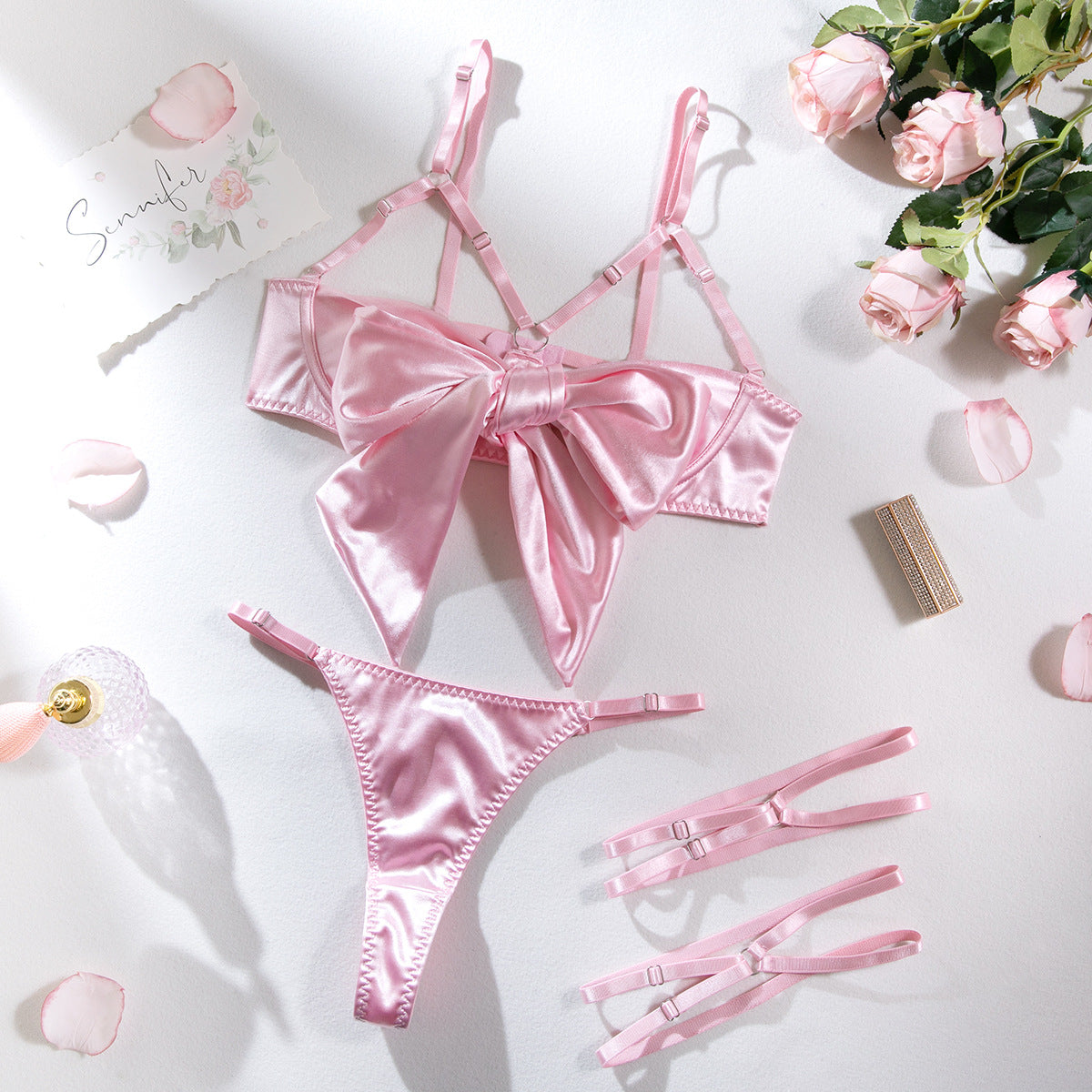 Underwear Steel Ring Cutout Topless Color Three-piece Set