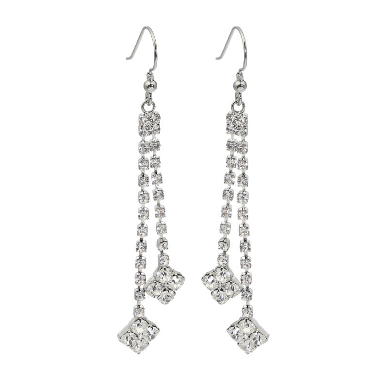 Diamond  High-grade Earrings Niche Personality Long Fringe