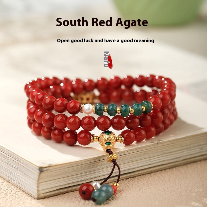 New Chinese Style Southern Red Agate Bracelet Three Ring Bracelet