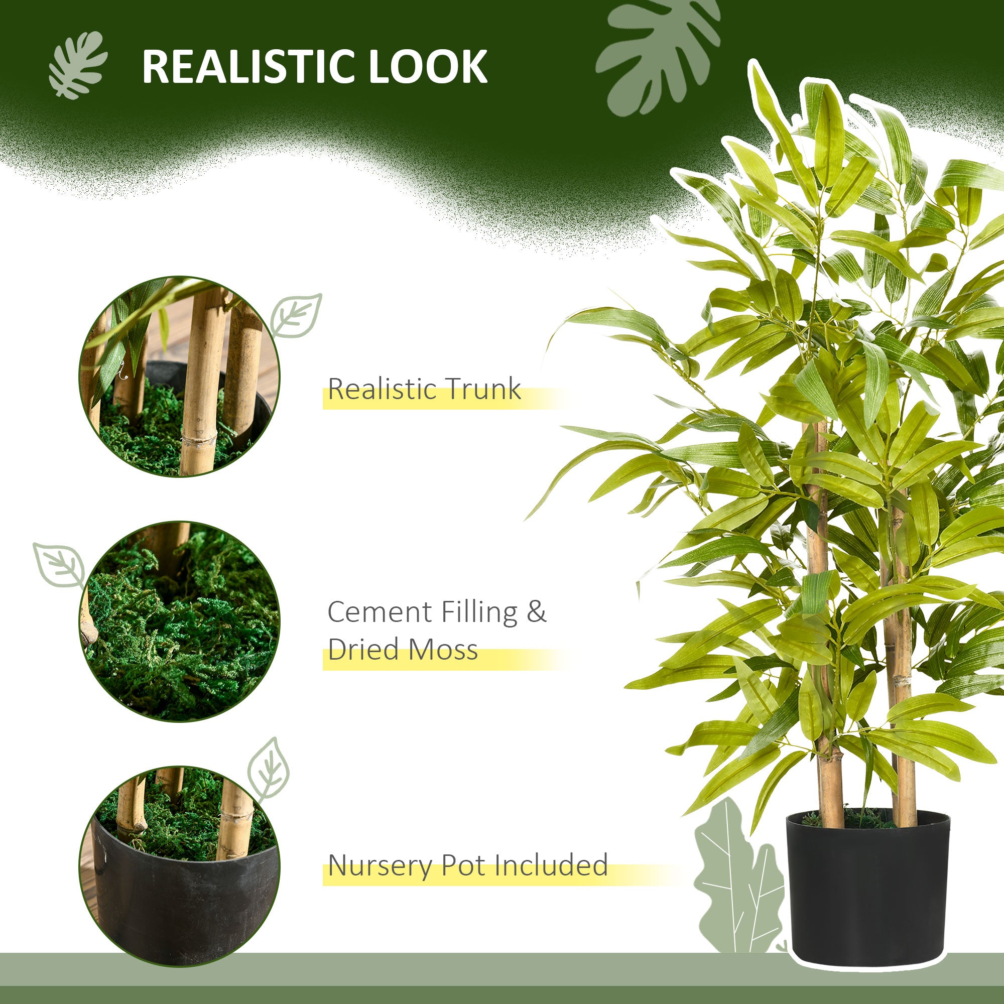 2 PCs Artificial Plants Bamboo Tree In Pot Desk Fake Plants For Home Indoor Outdoor Decor, 15x15x60cm, Green
