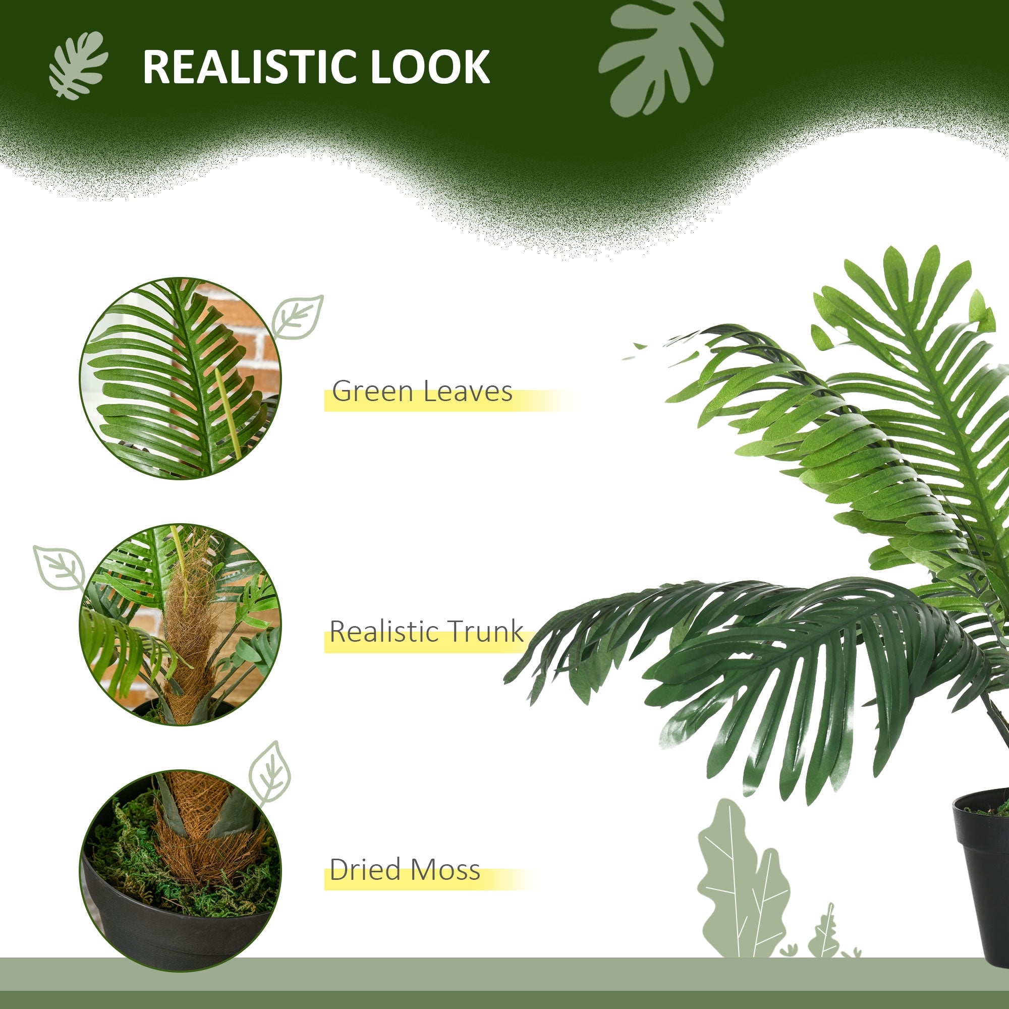 2 Pack 60cm Artificial Palm Tree Decorative Plant With Nursery Pot, Fake Tropical Tree For Indoor Outdoor Decor