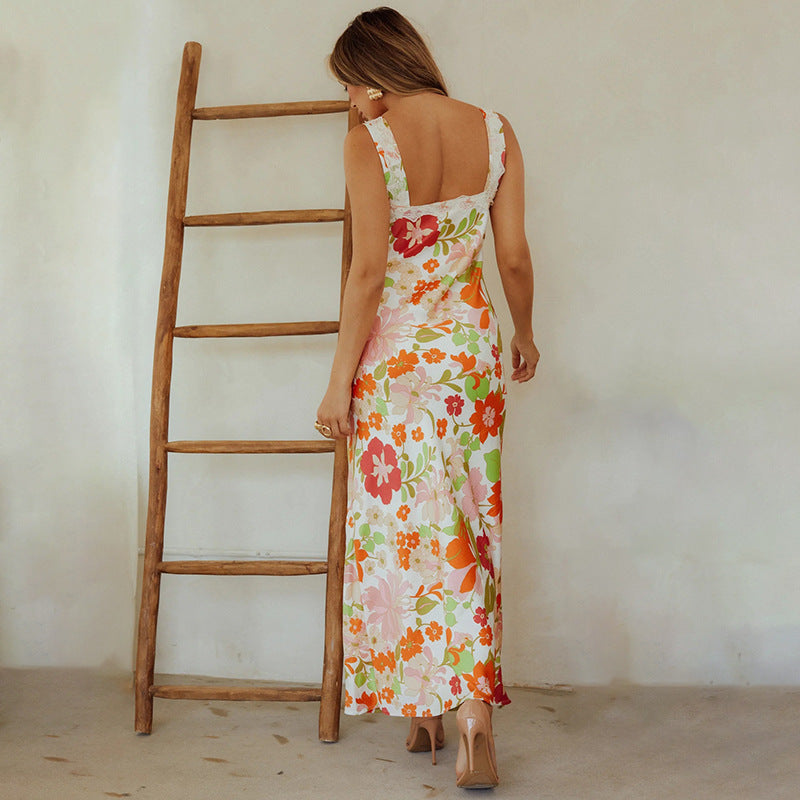 United States Wind Spicy Girl Backless V-neck Long Dress