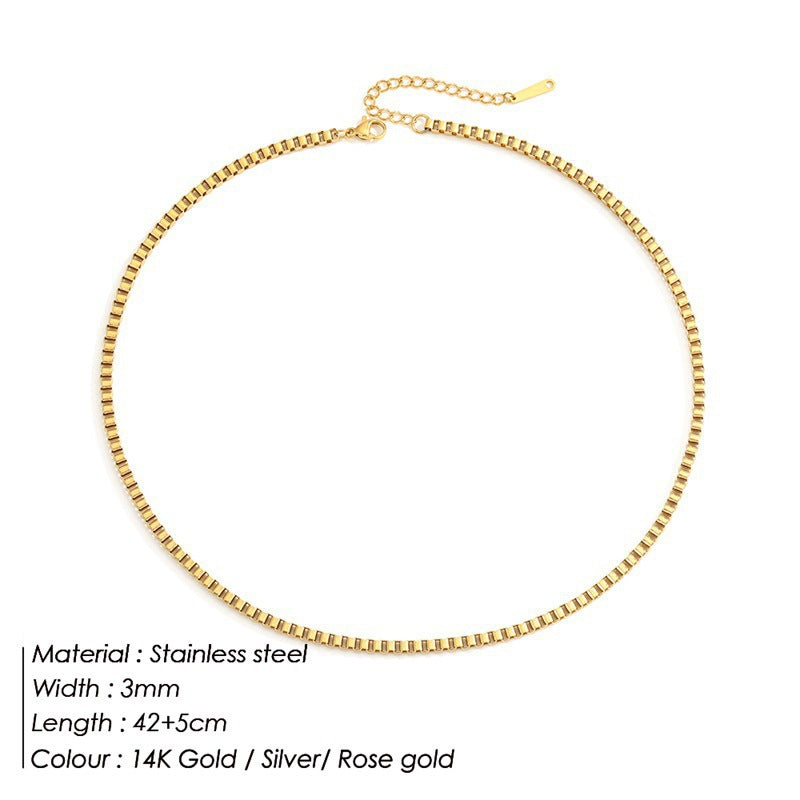 Box Chain Bare Gold Plated Necklace Stainless Steel