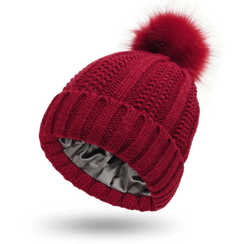Fashion Stretchy Satin Lined Skull Knit Hats Beanie Hat For Women