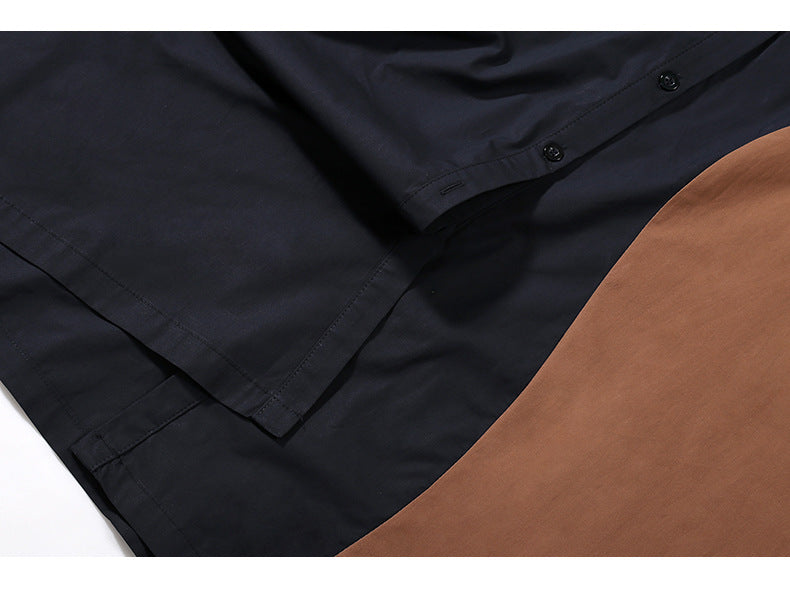 Autumn Single-breasted Shirt Dress Contrast Color Idle Style Loose Plus Size Women