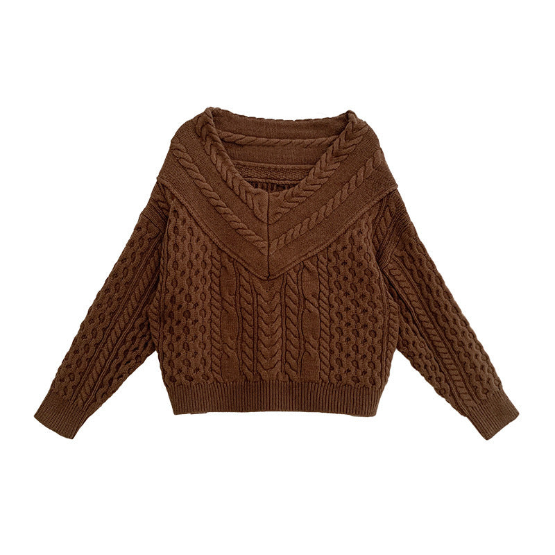Coarse Twist Knit Sweater V-neck Sweater Women