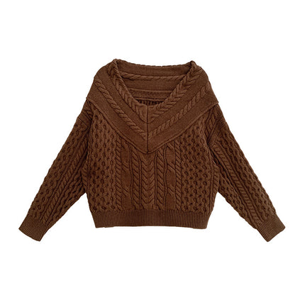 Coarse Twist Knit Sweater V-neck Sweater Women