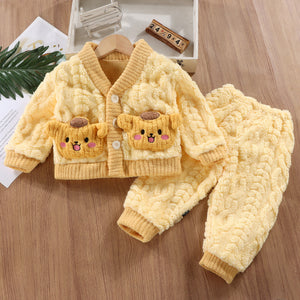 New Children's Homewear Boys And Girls Flannel Pajama Coat Thickened Warm Two-piece Set