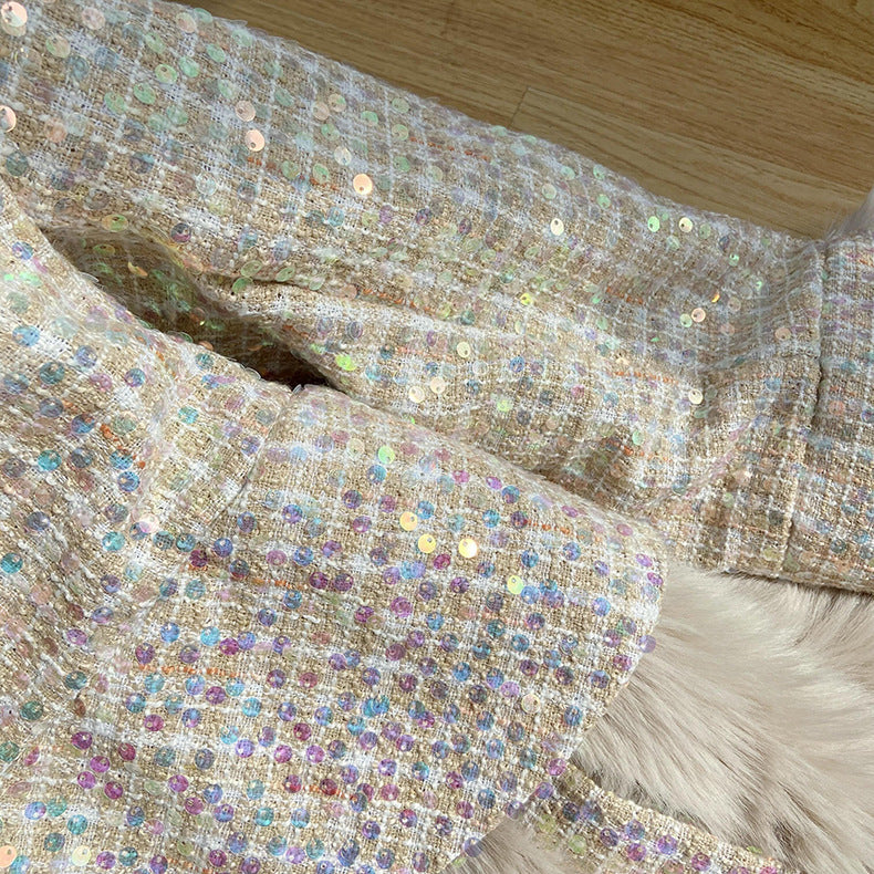 Women's Fashionable Sequins Wool Fur Coat