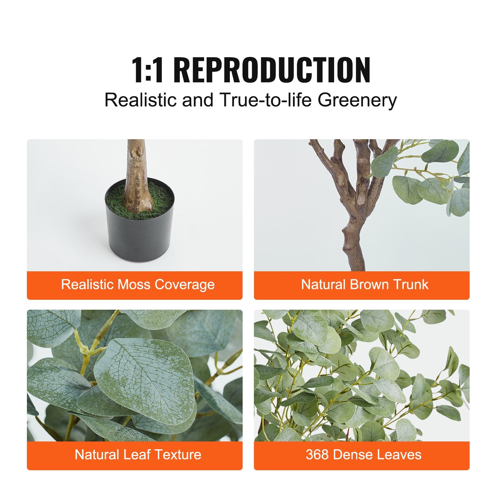 Artificial Eucalyptus Tree, 1.8 M Tall Faux Plant, Secure PE Material & Anti-Tip Tilt Protection Low-Maintenance Plant, Lifelike Green Fake Potted Tree For Home Office Decor Indoor Outdoor