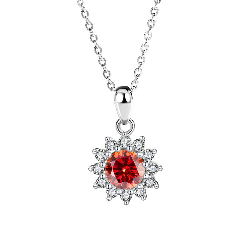 Women's Sterling Silver SUNFLOWER Diamond Pendant Moissanite Necklace