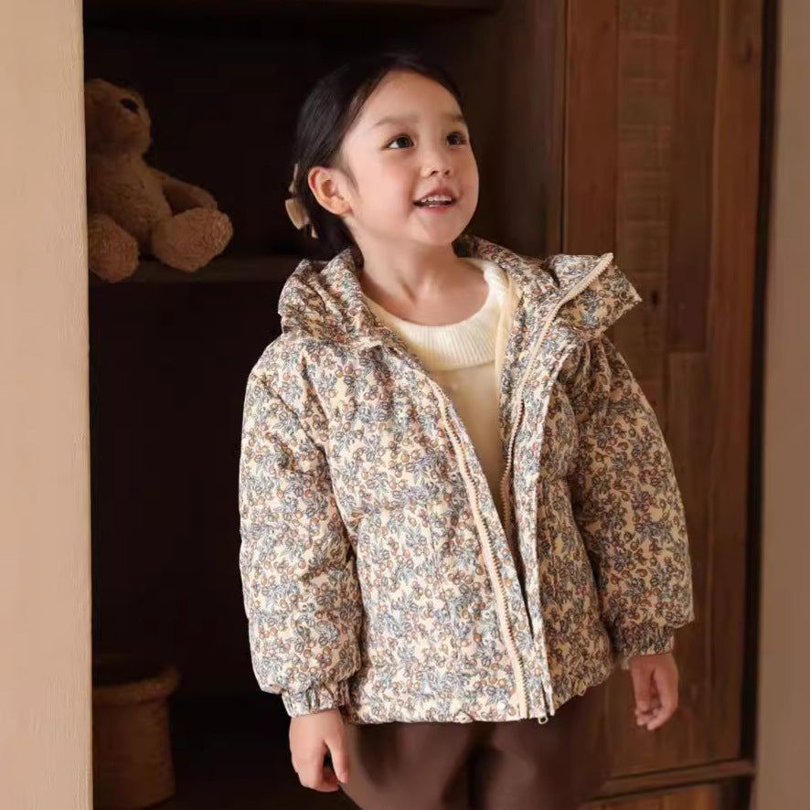 Children's Down Jacket Korean Floral Girl Cute Fashionable Baby Cold Protective Clothing Warm Coat
