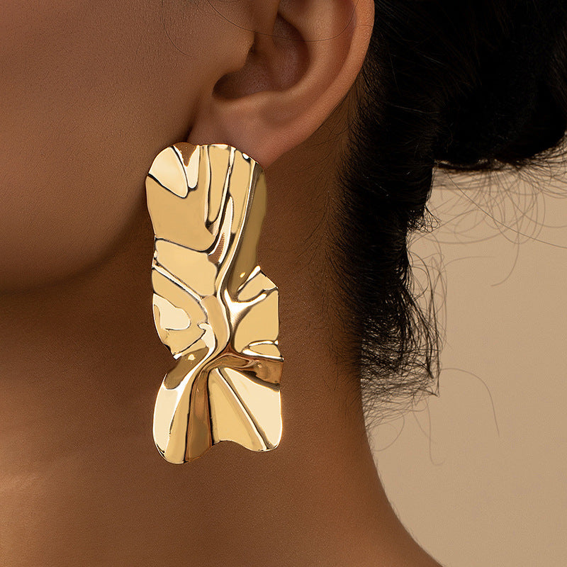 Exaggerated Personalized Design Pleated Metal Earrings