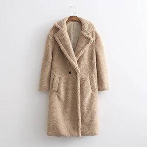 Lamb Wool Fur Profile Long Fur Coat Women