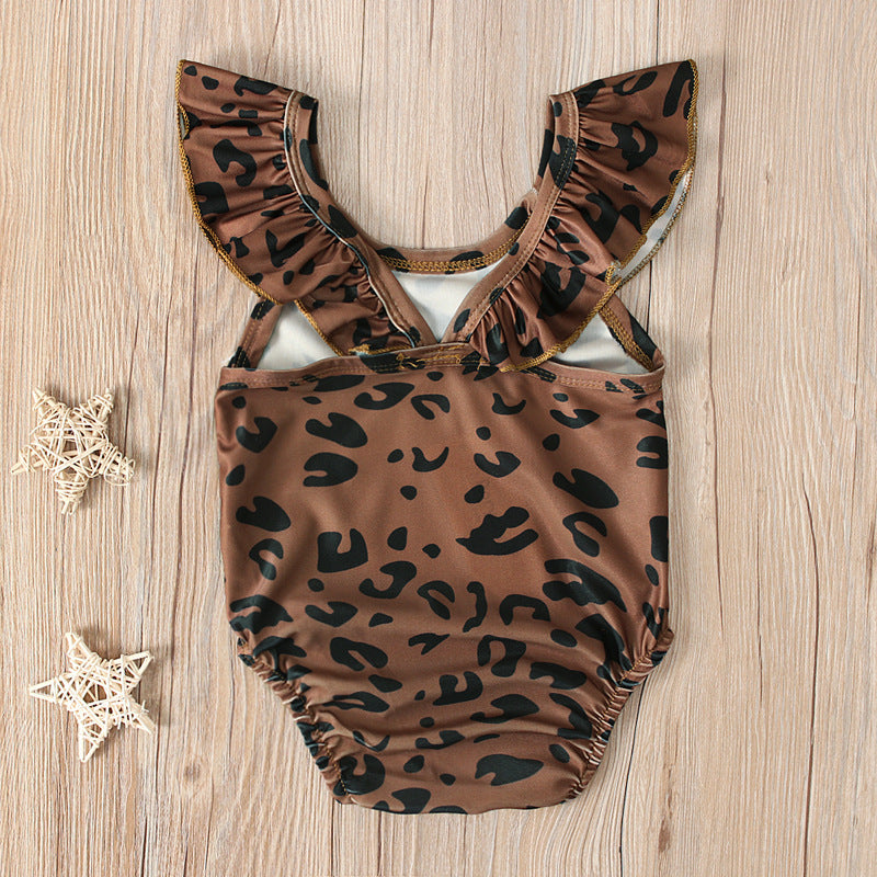 Flying Sleeve One-piece Girl Leopard Pattern Swimming Suit