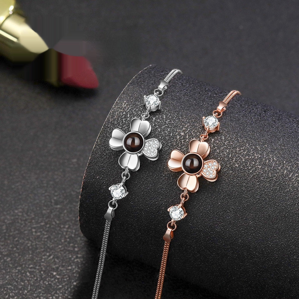 Sterling Silver Bracelet Language Photo Projection Minimalist Model