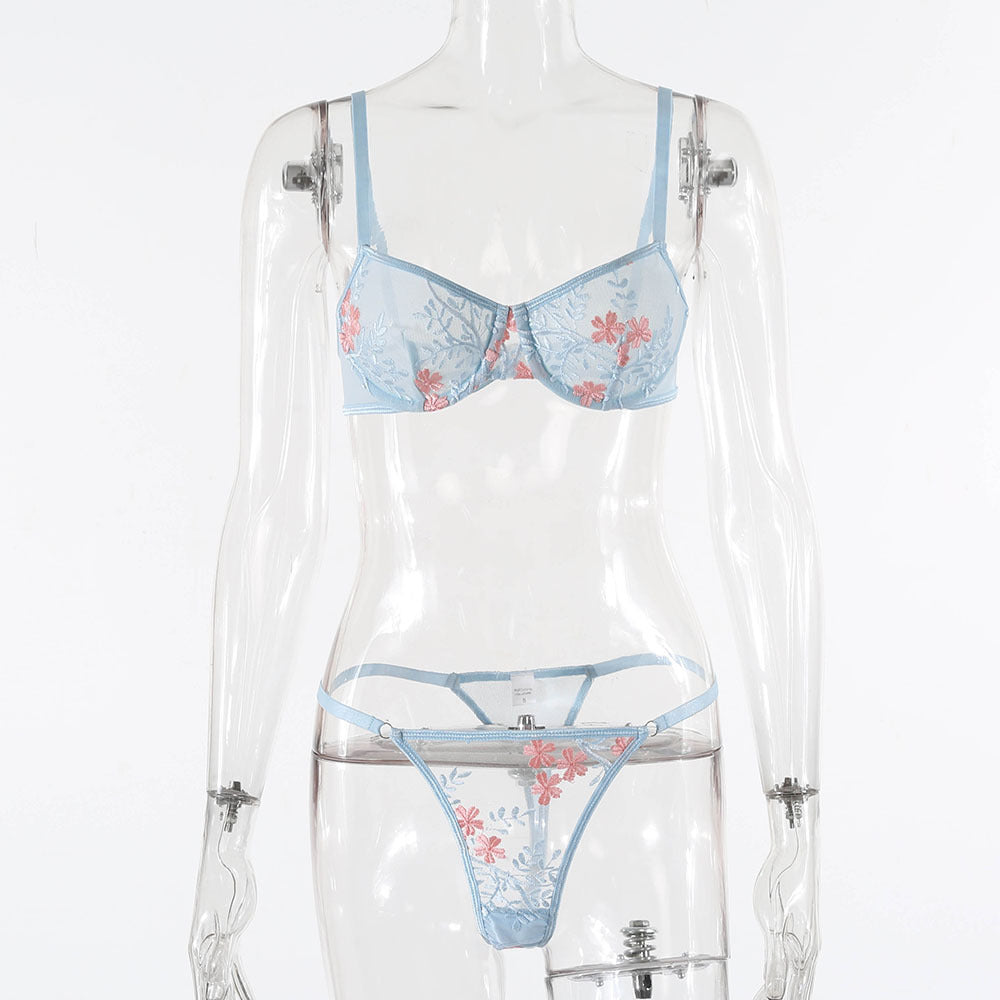 Three-point Embroidery Lace Seduction Underwear Set