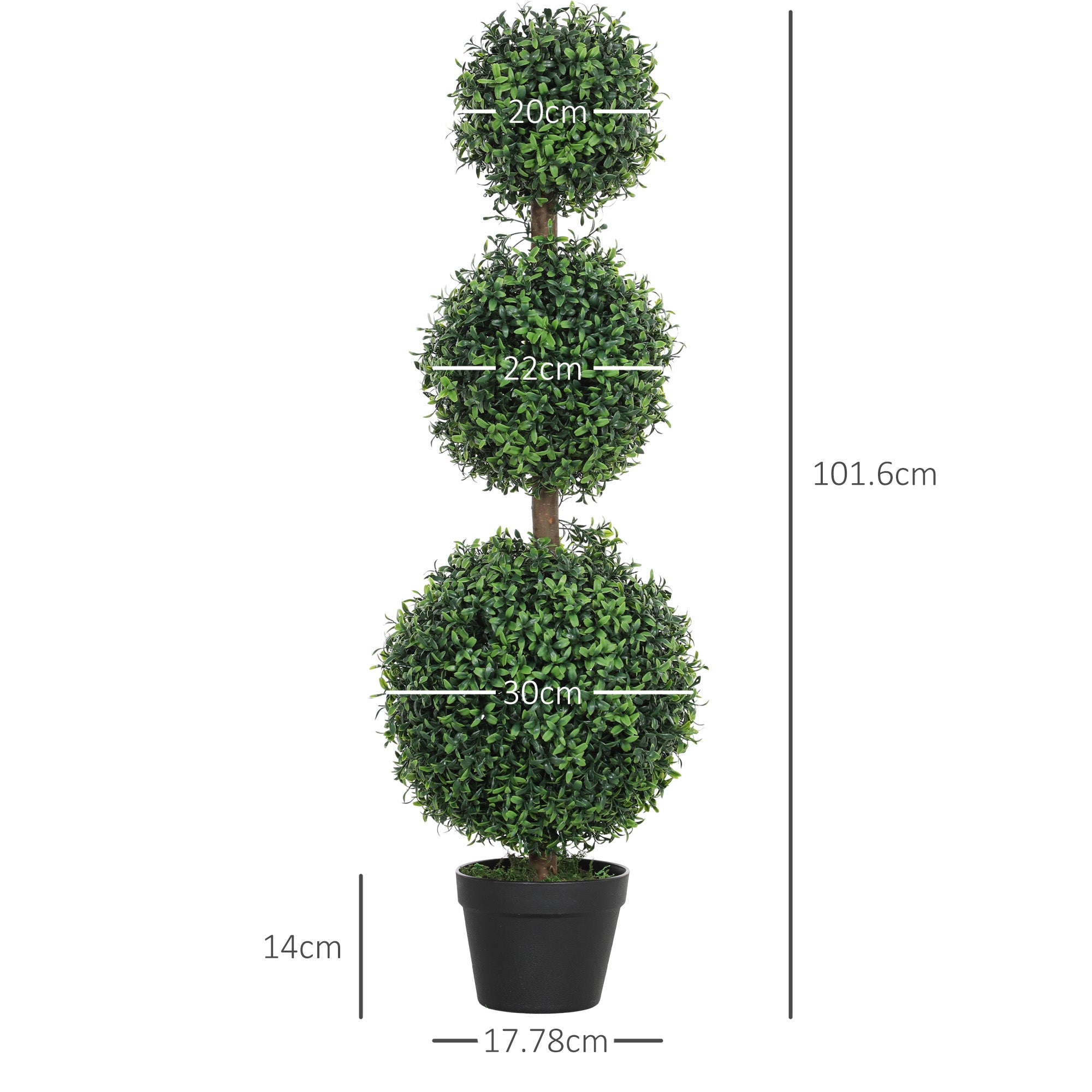 Set Of 2 Decorative Artificial Trees, Topiary Ball-shaped Boxwood Trees In Pot, Fake Plants For Home Indoor Outdoor Decor, 100cm, 3 Tree Balls