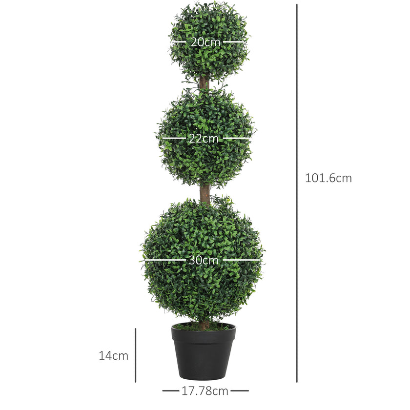 Set Of 2 Decorative Artificial Trees, Topiary Ball-shaped Boxwood Trees In Pot, Fake Plants For Home Indoor Outdoor Decor, 100cm, 3 Tree Balls