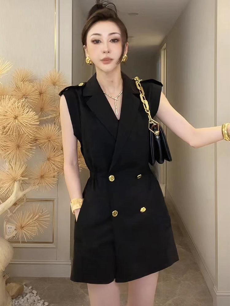 Sleeveless Cargo Suit Collar One-piece Culottes