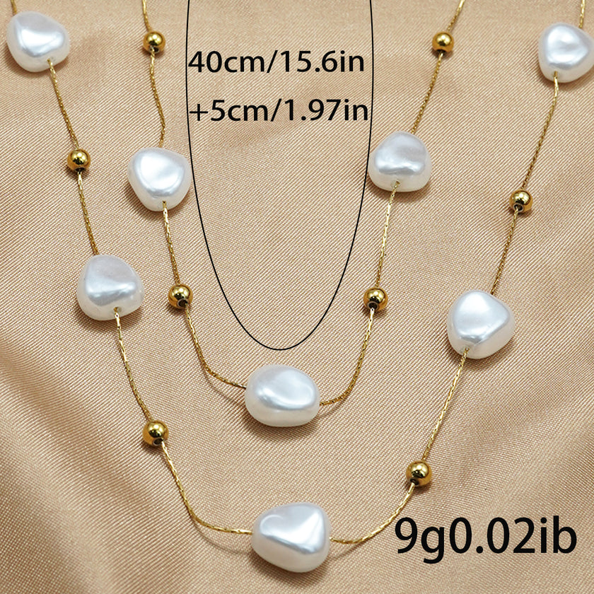 Lxalry 18K Gold Plated Pearl Studded Necklace  Stainless Steel Minimalist Jewelry For Women Lightweight Hypoallergenic Gift For Wife Mom Skin Safe Luxury For Daily  Evening Glam