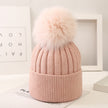 Boys And Girls Woolen Fox Fur Ball Knit Hat