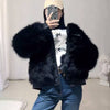 Leather Women's Motorcycle Coat Winter Faux Fox Fur Coat Slim Fit Fur One
