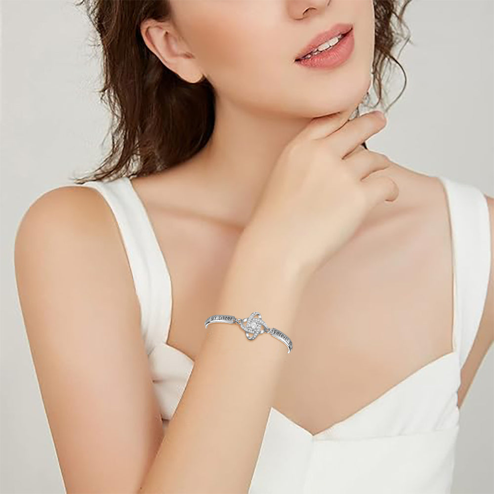 Sisters Friendship Theme Silver Bracelet
