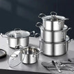 BIG 5PCS STAINLESS STEEL COOKWARE HOB STOCKPOT POT CASSEROLE SET WITH GLASS LIDS