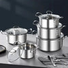 BIG 5PCS STAINLESS STEEL COOKWARE HOB STOCKPOT POT CASSEROLE SET WITH GLASS LIDS