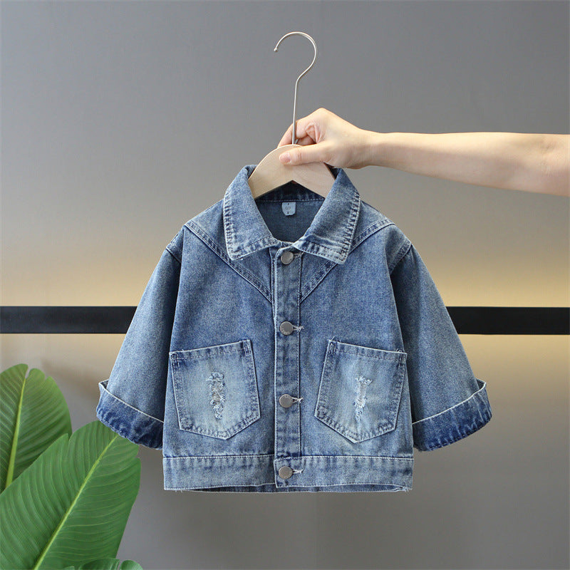 Single-breasted Girls' Bow Denim Coat