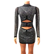 Mesh Hot Diamond Nightclub Perspective Hollow Long Sleeve Dress
